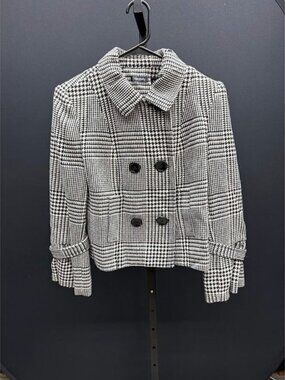 Relativity Black and White Houndstooth Tweed Lined Pea Coat